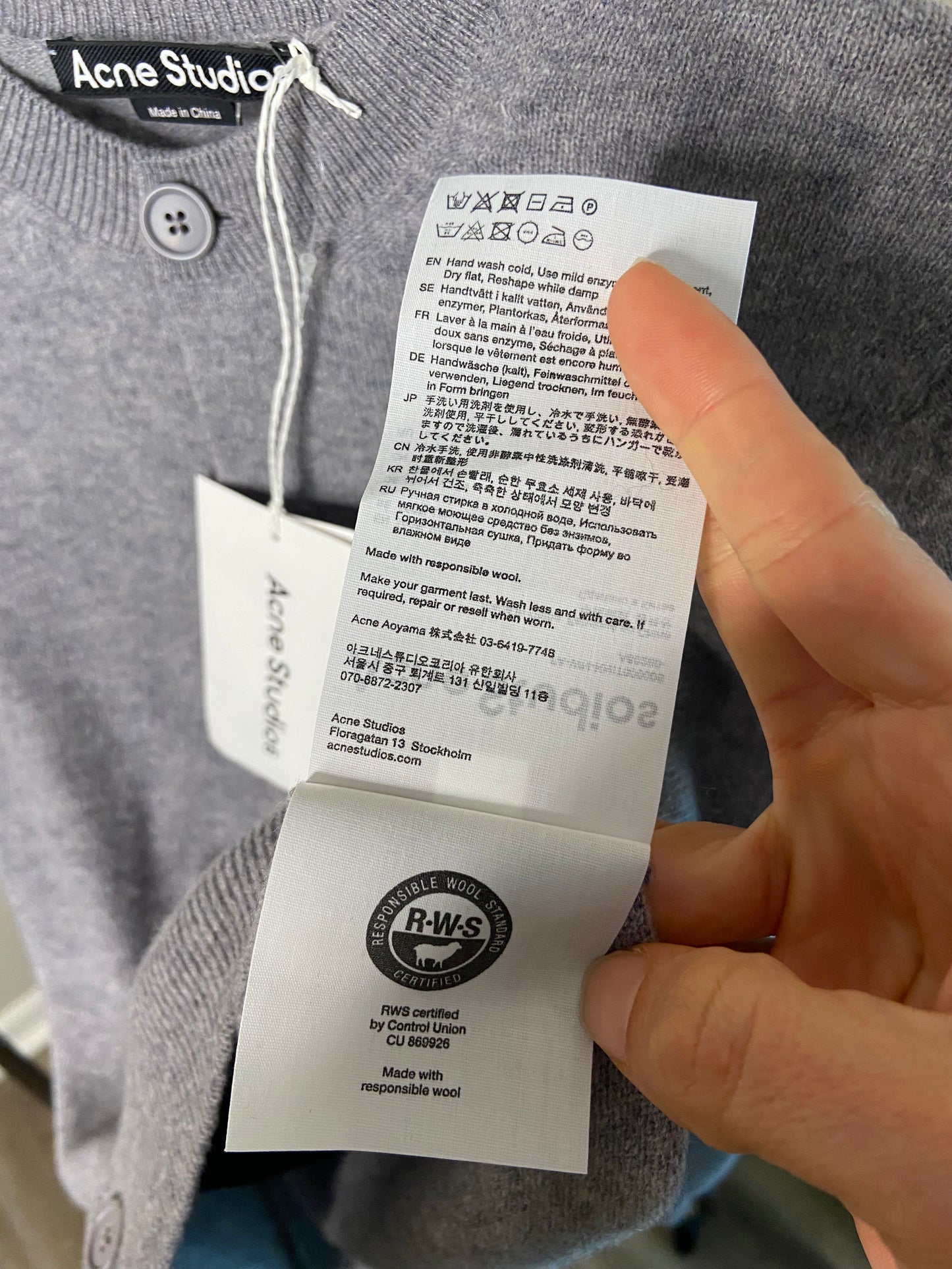 Acne Studios Face Crewneck Wool Cardigan size XS