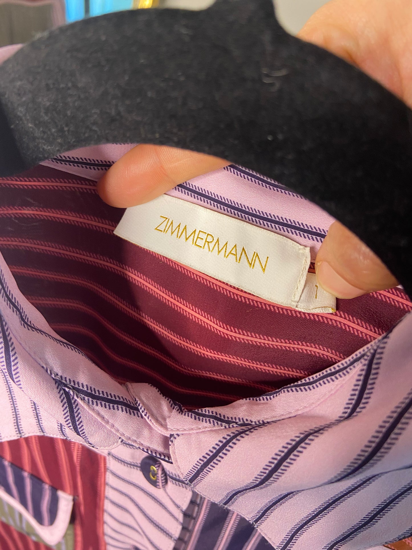 Zimmermann Striped Color-Block Crepe De Chine Shirt size US 6