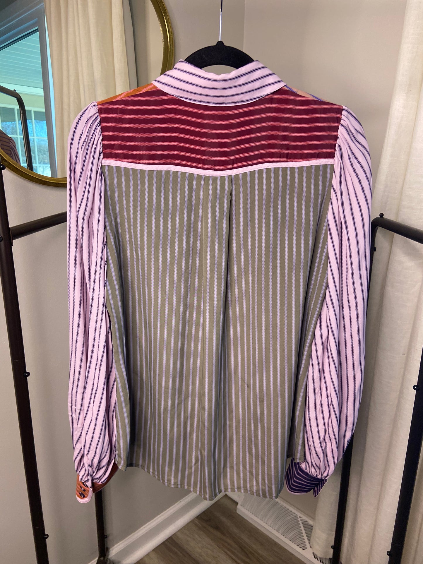 Zimmermann Striped Color-Block Crepe De Chine Shirt size US 6