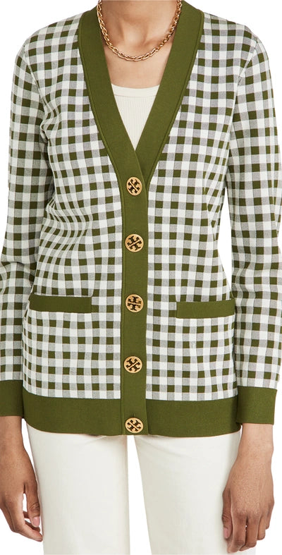 Tory Burch Simone Gingham Cardigan size Large