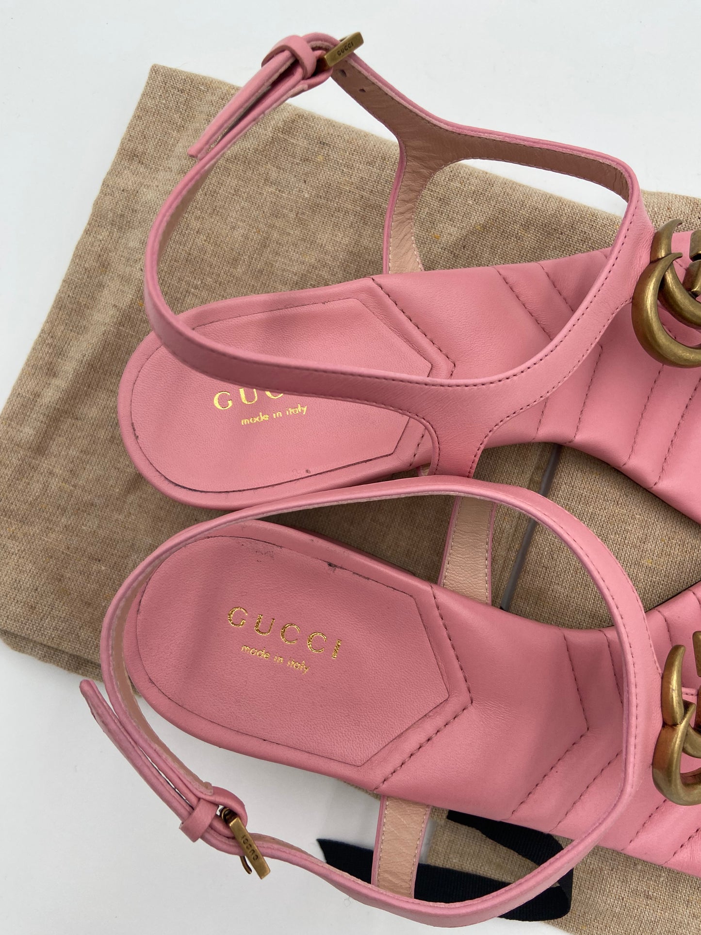 Gucci GG Marmont Pink Leather Thong Sandals size 39.5