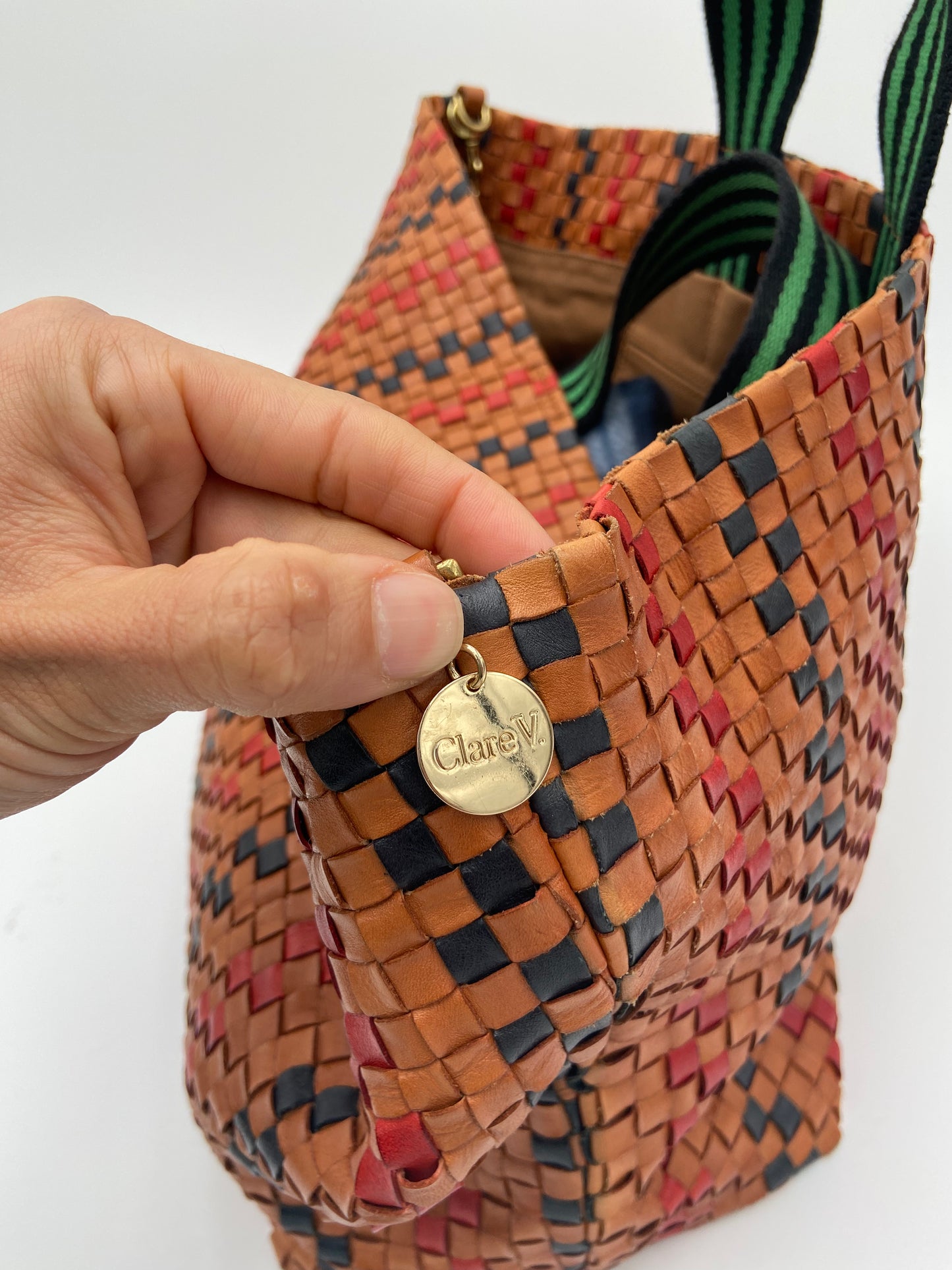 Clare V. Bateau Tote Bag Plaid Woven Checker