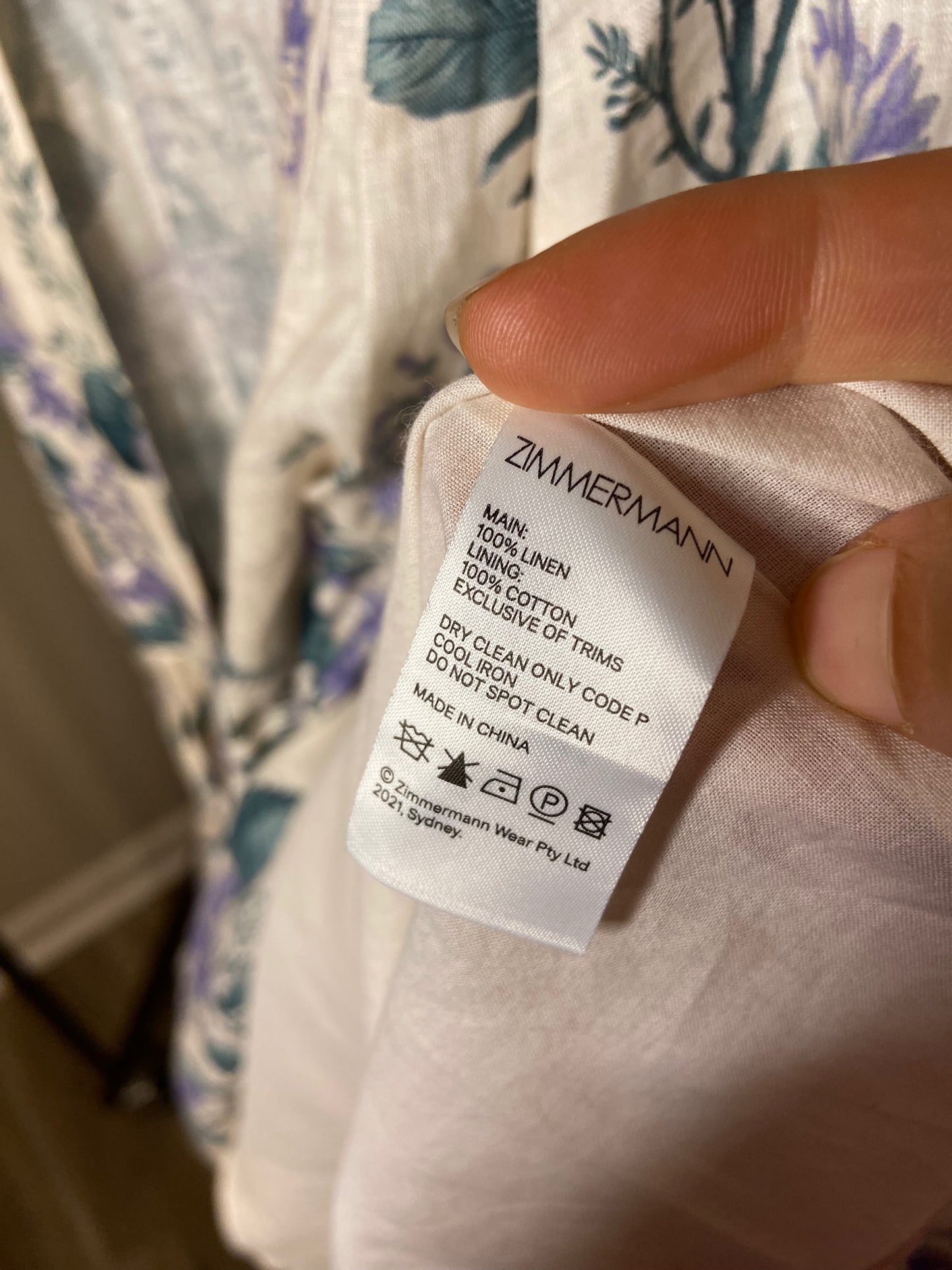 Zimmermann Cassia Floral-Print Linen-Poplin Wrap Dress size US 4
