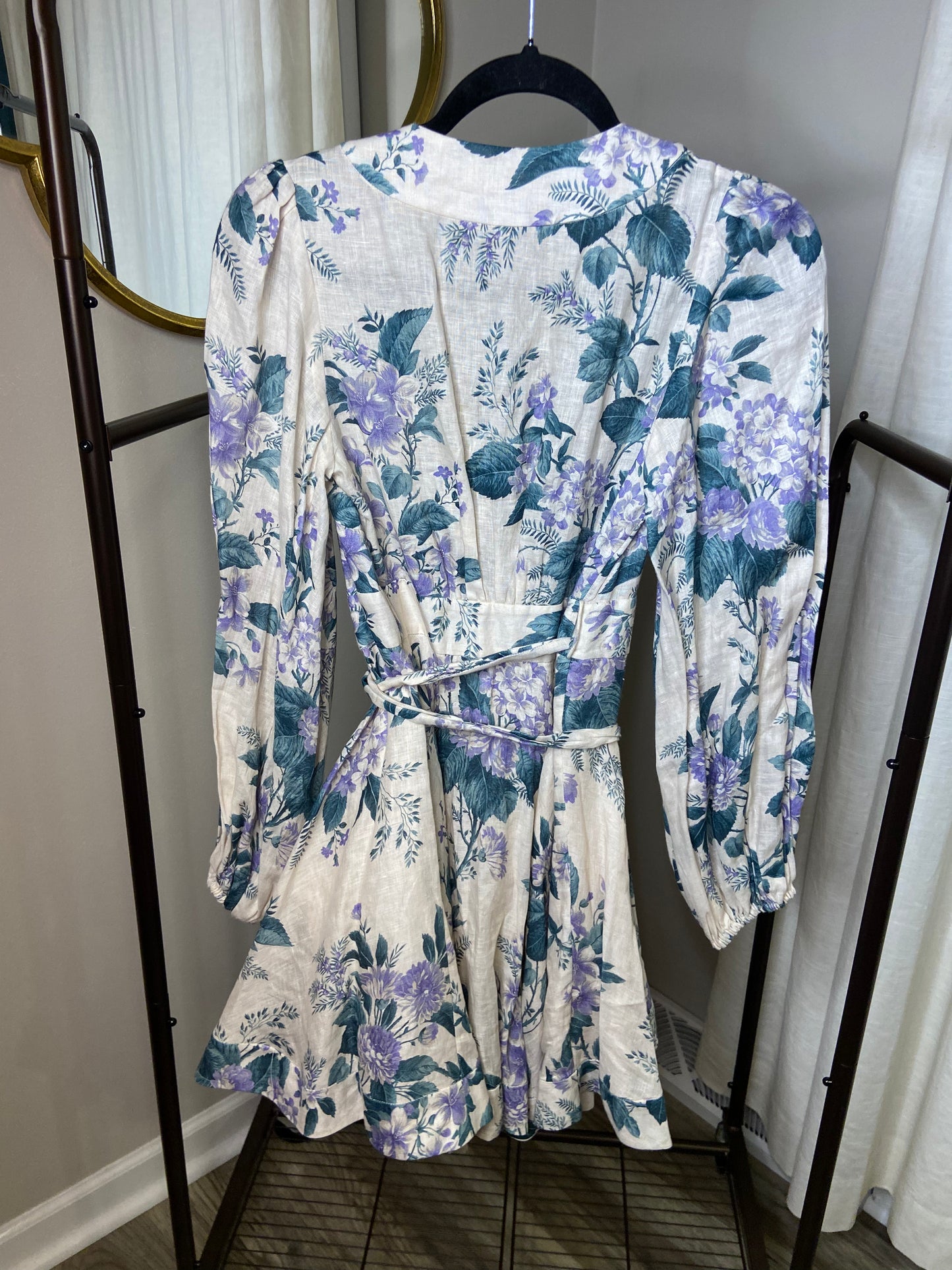 Zimmermann Cassia Floral-Print Linen-Poplin Wrap Dress size US 4