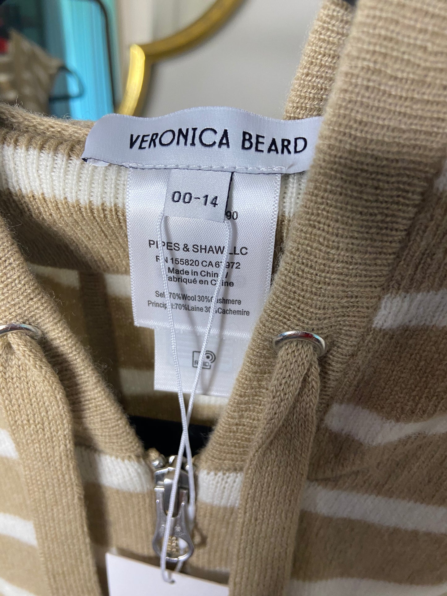 Veronica Beard Striped Cashmere Blend Dickey size 00-14