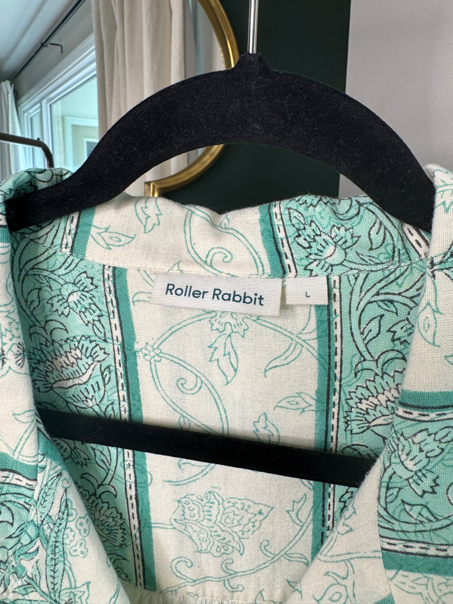 Roller Rabbit Berrino Sonora Green Cream Midi Dress size L
