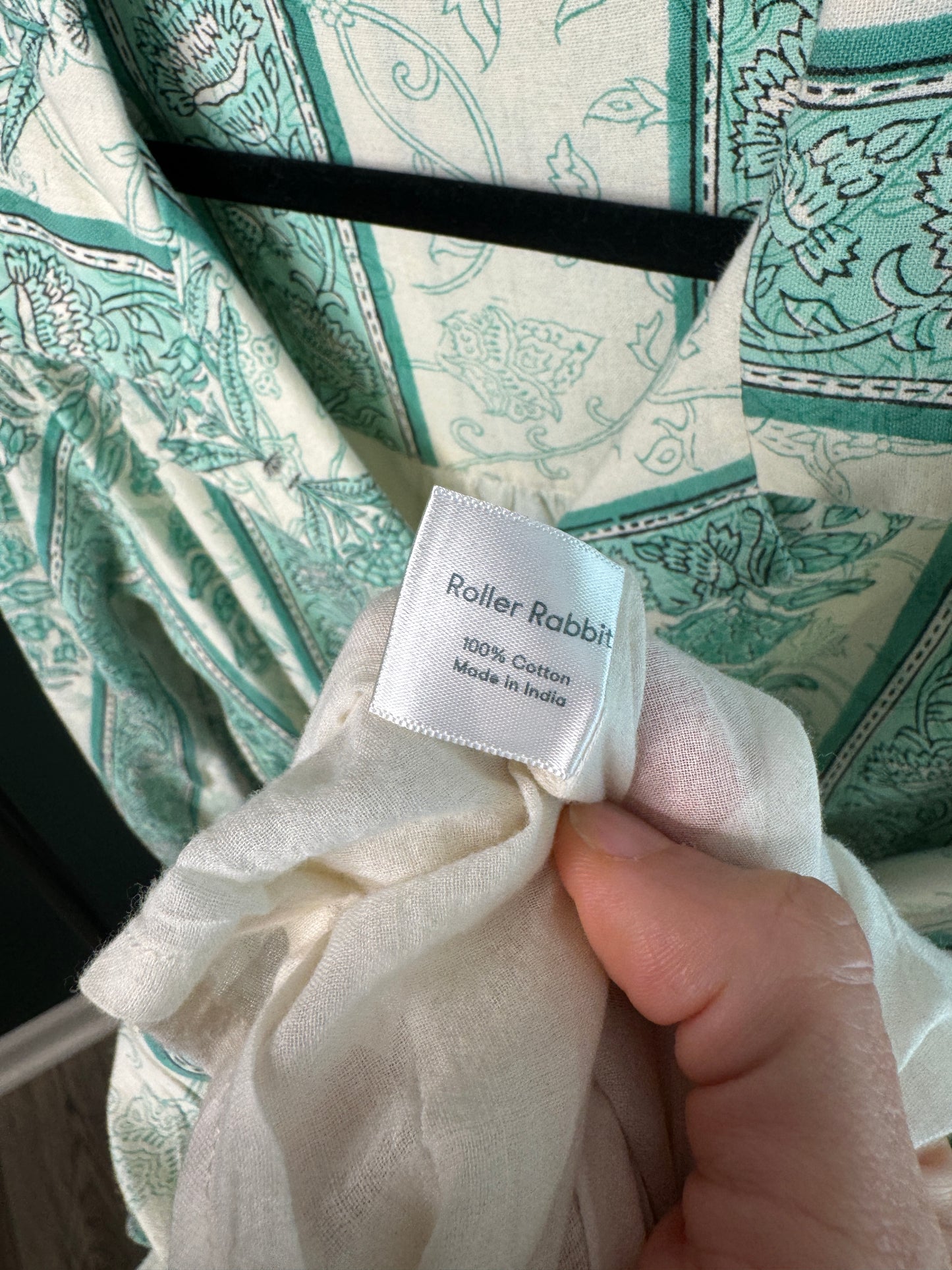 Roller Rabbit Berrino Sonora Green Cream Midi Dress size L