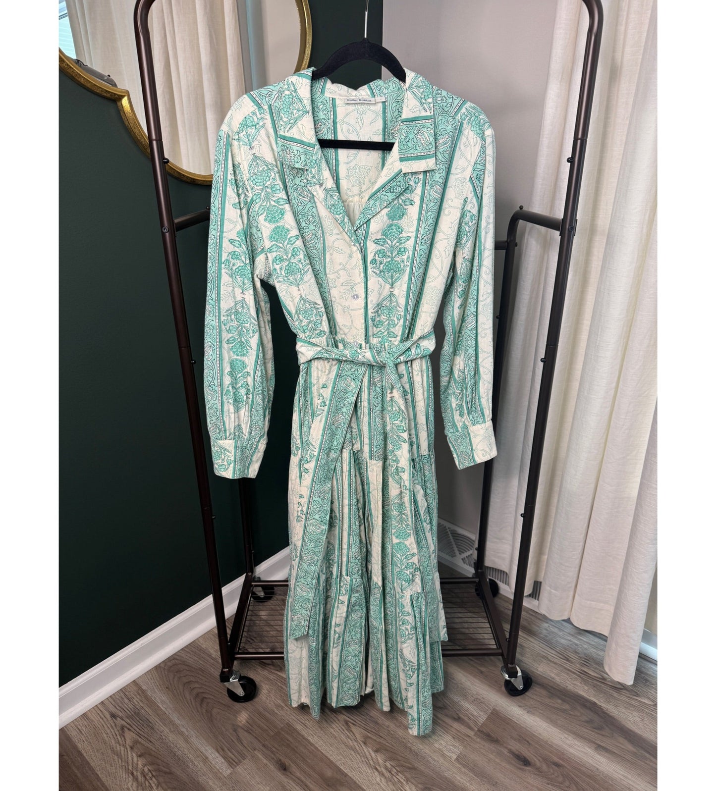 Roller Rabbit Berrino Sonora Green Cream Midi Dress size L