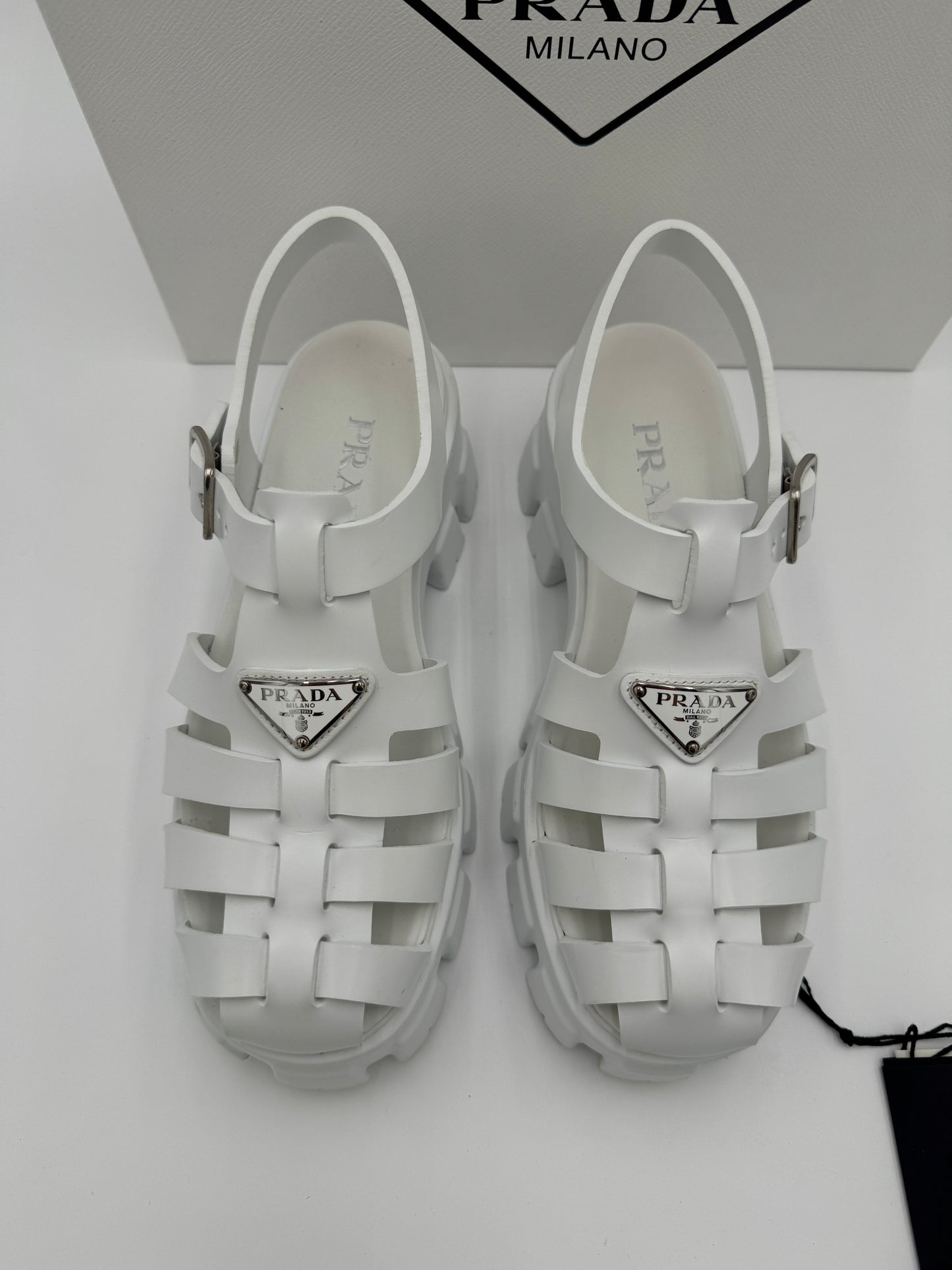 Prada Monolith Caged Rubbed Platform Sandals size 39