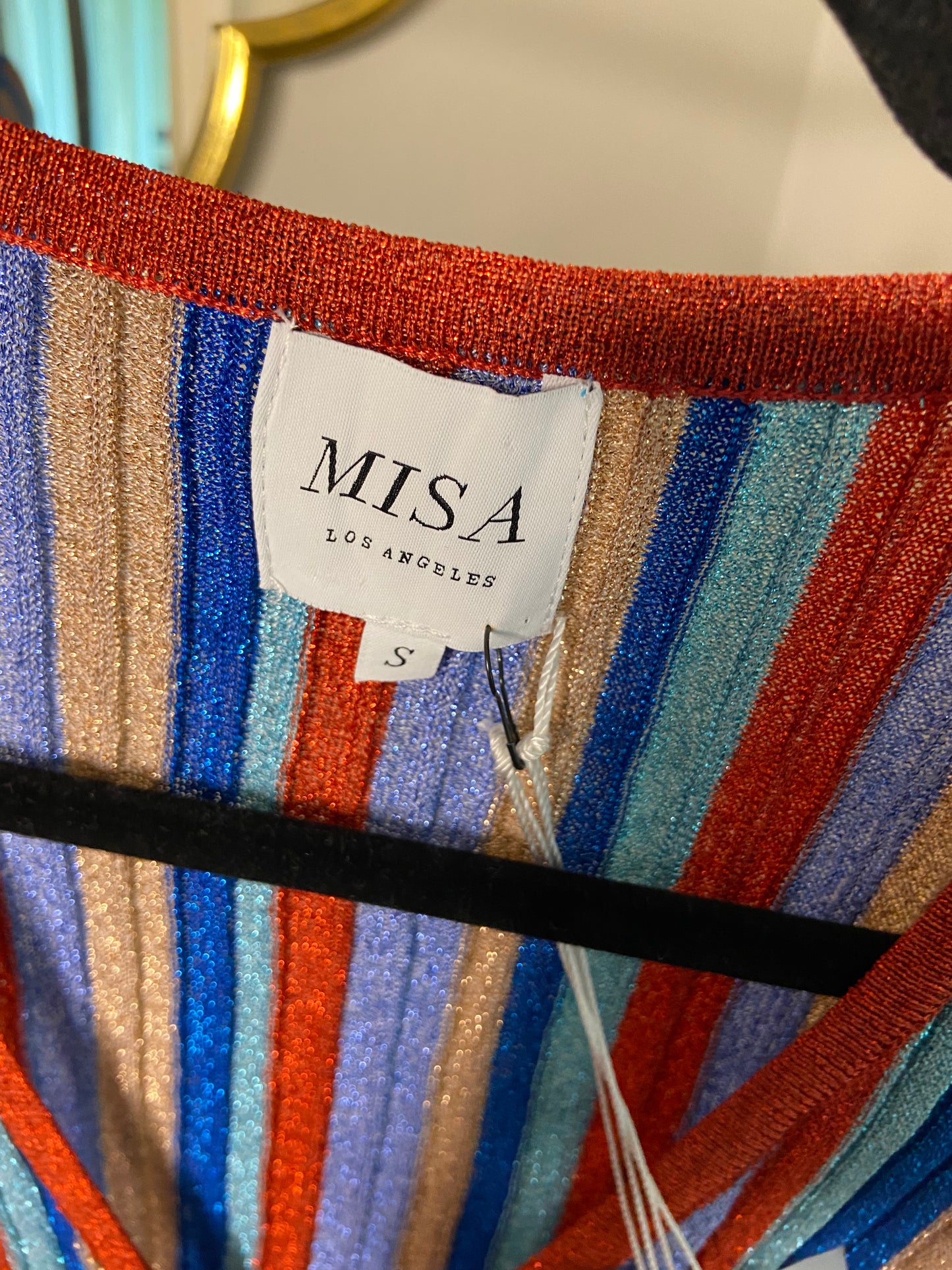 Misa Los Angeles Rafael Stripe Long Sleeve Rib Midi Dress size S