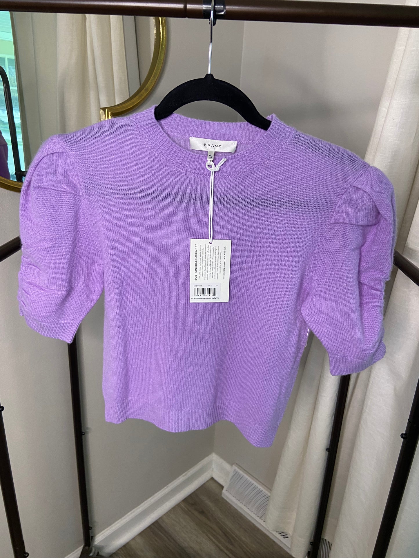 Frame Ruched Sleeve Cashmere Top size XS