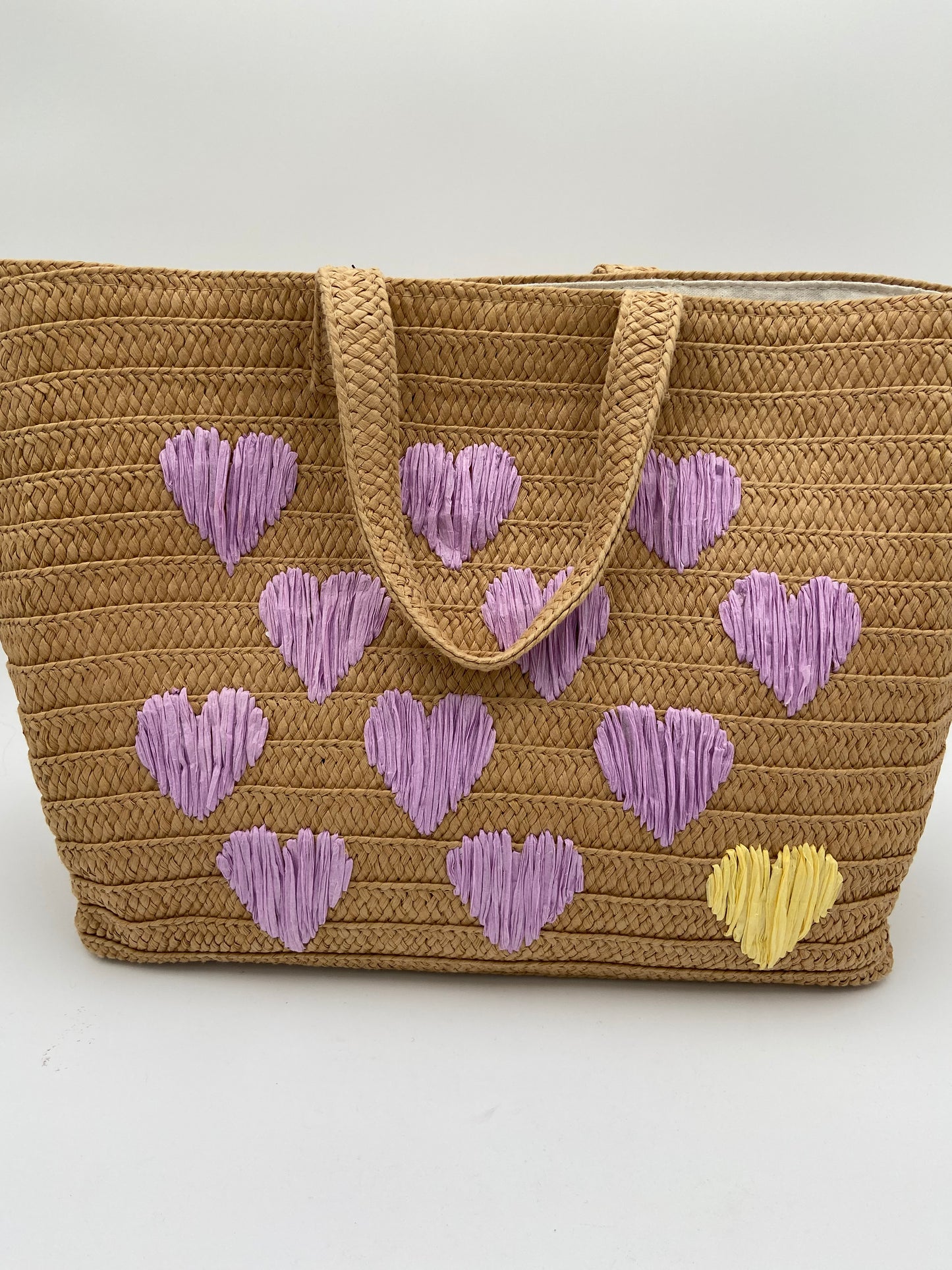 BTB Los Angeles Be Mine Straw Tote in sand/lavender