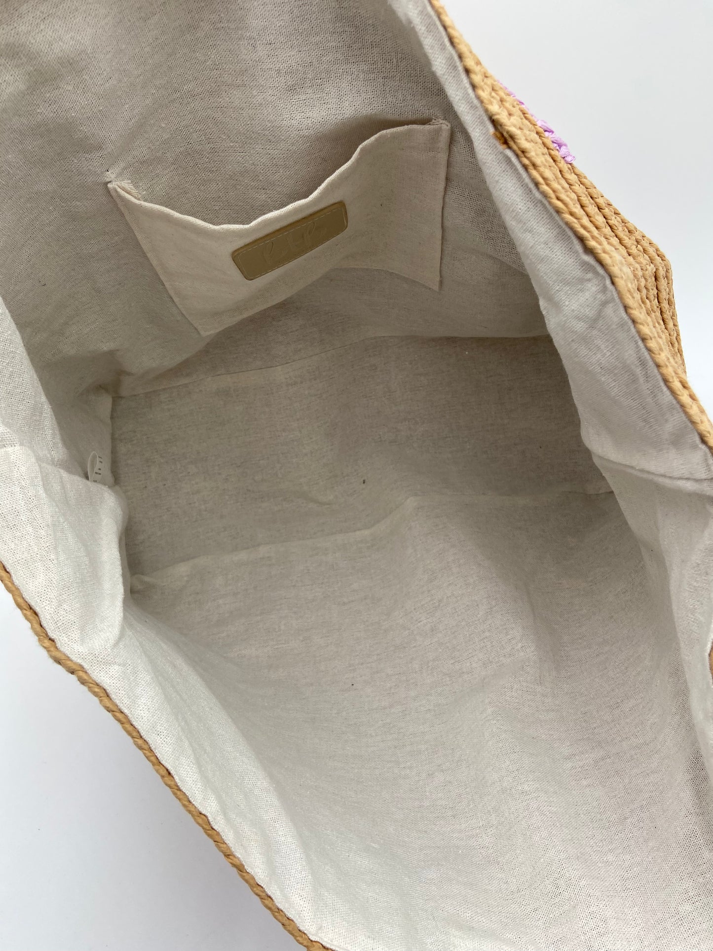 BTB Los Angeles Be Mine Straw Tote in sand/lavender