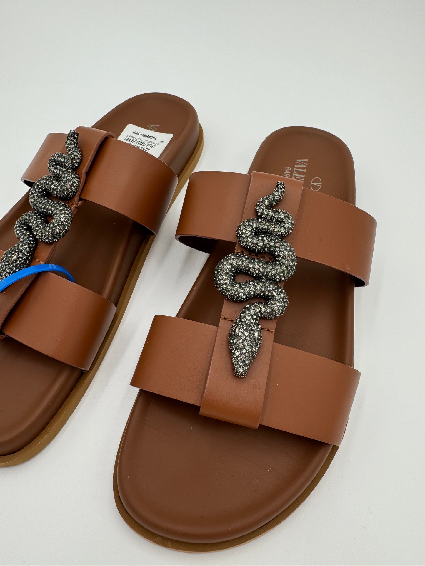 VALENTINO Crystal Embellished Serpent Calfskin Slides size 39