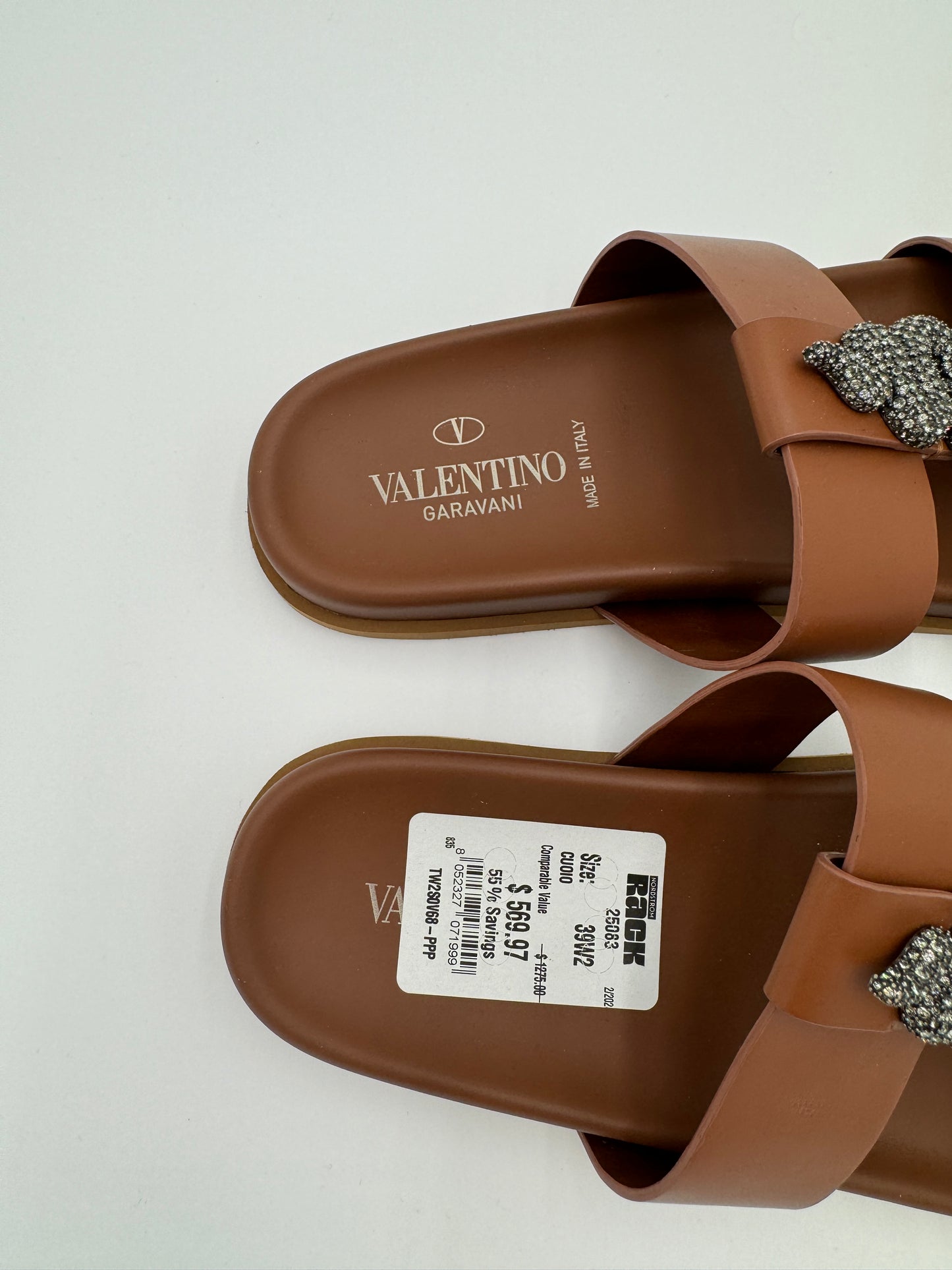 VALENTINO Crystal Embellished Serpent Calfskin Slides size 39