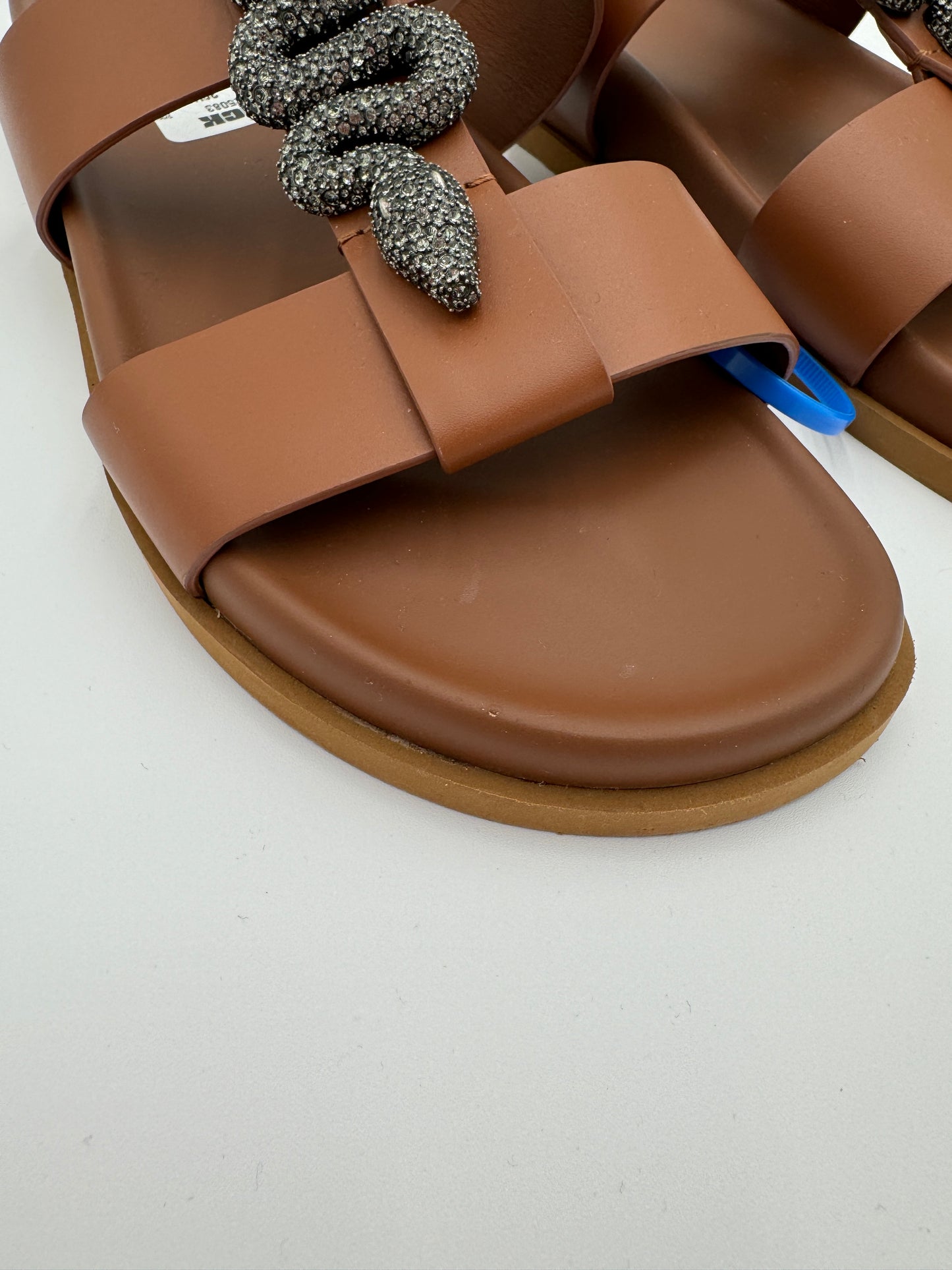 VALENTINO Crystal Embellished Serpent Calfskin Slides size 39