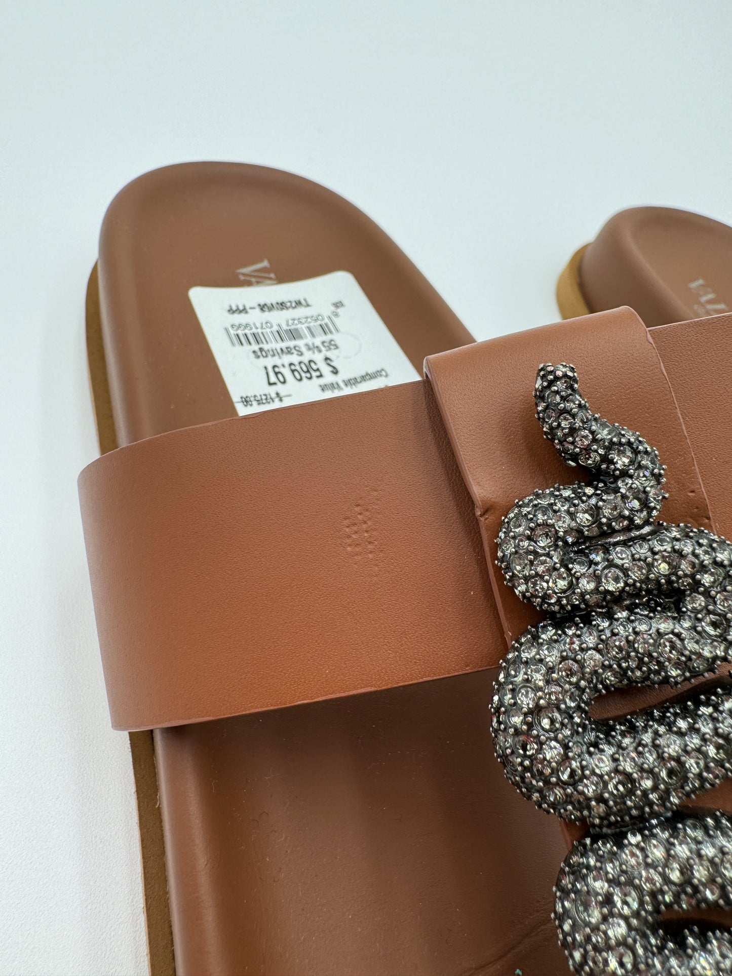 VALENTINO Crystal Embellished Serpent Calfskin Slides size 39