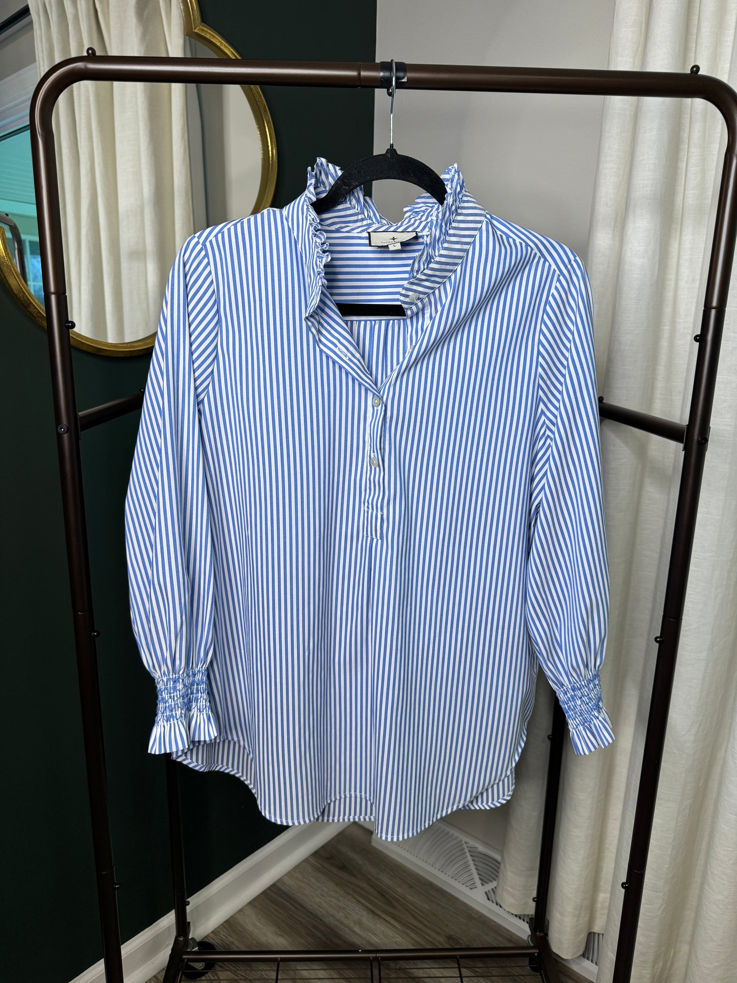 Tuckernuck Blue and White Stripe Teagan Popover Top size L