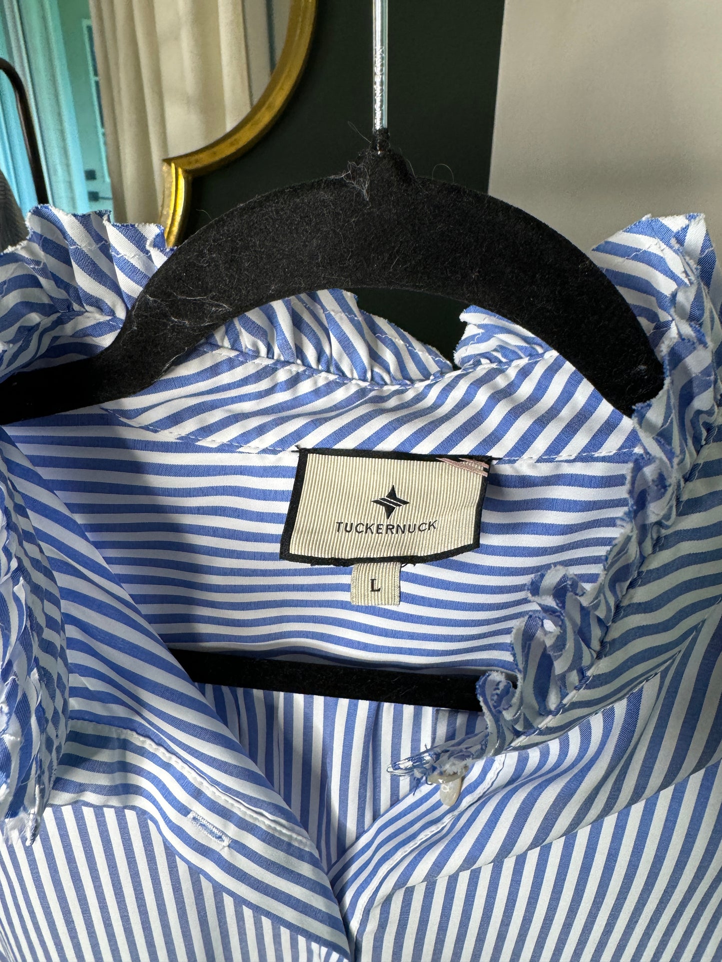 Tuckernuck Blue and White Stripe Teagan Popover Top size L