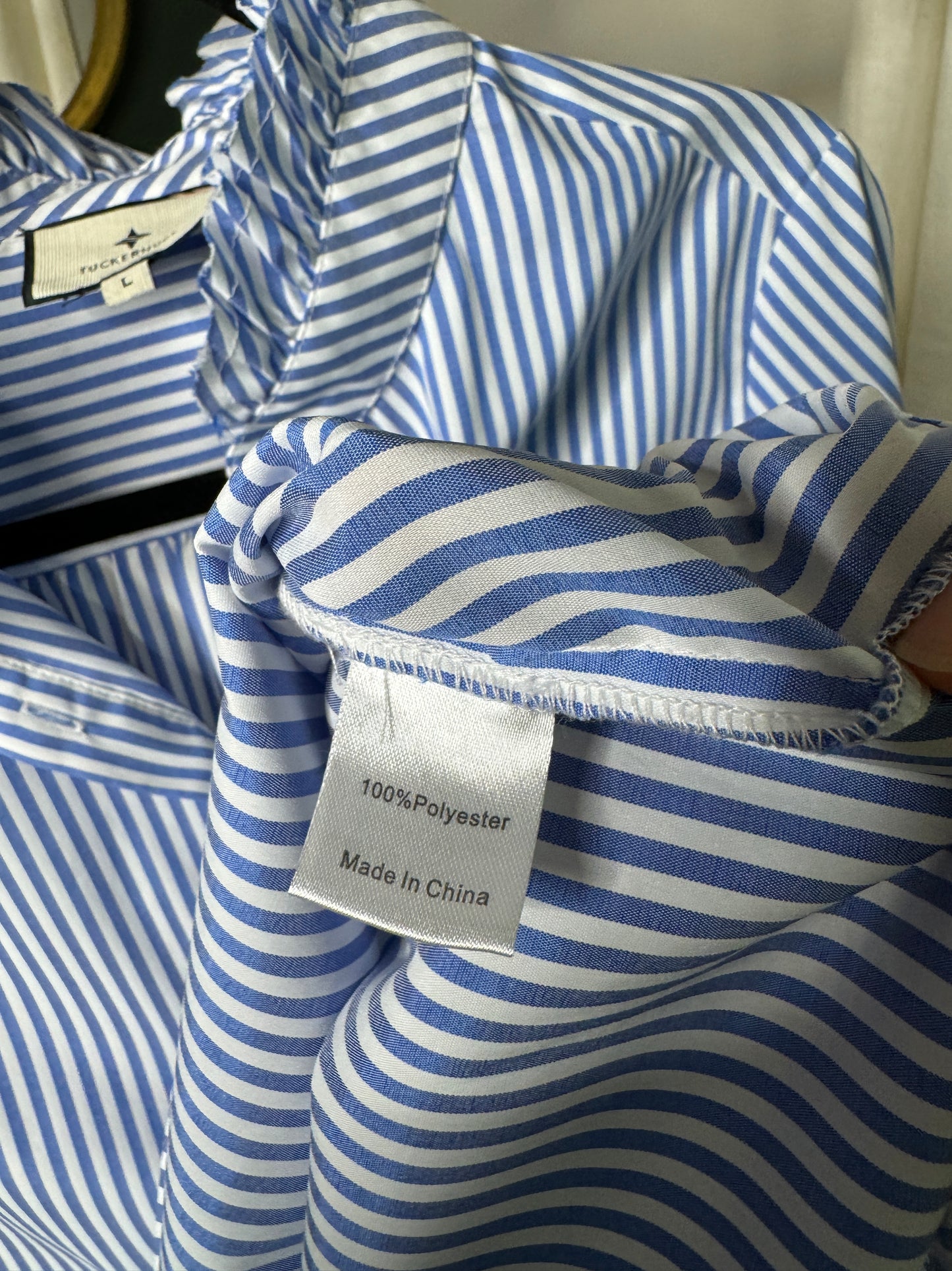 Tuckernuck Blue and White Stripe Teagan Popover Top size L