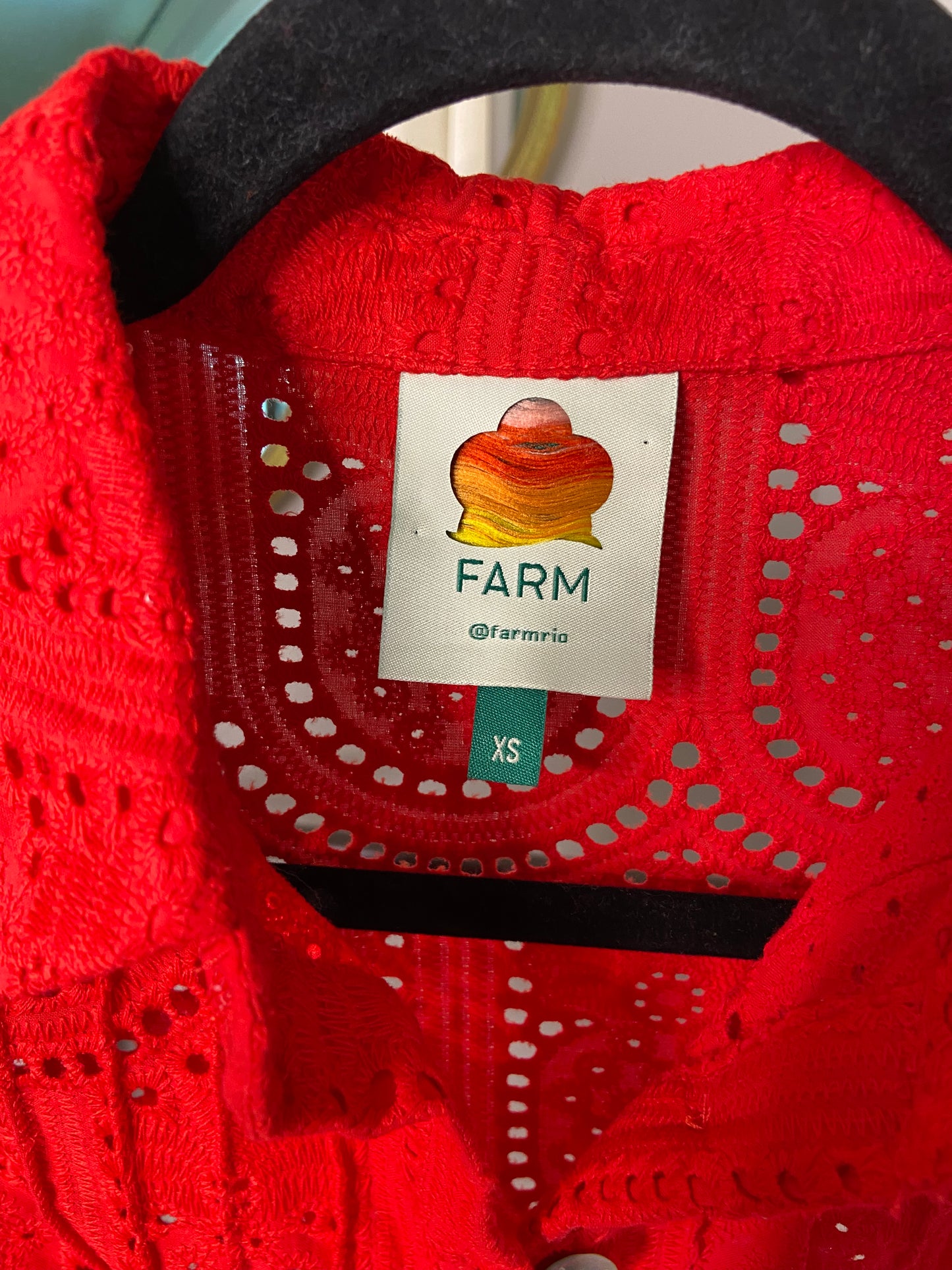Farm Rio Pineapple Eyelet Red Blouse size XS