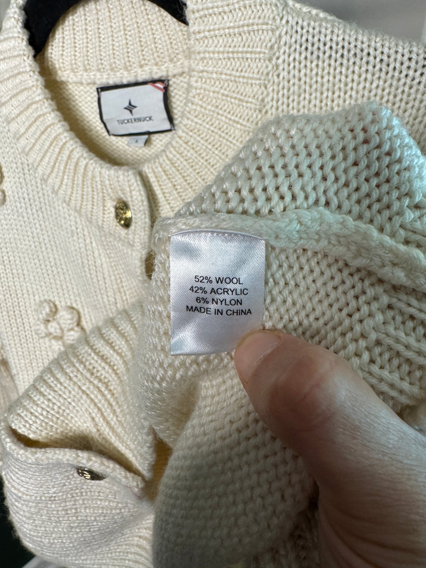 Tuckernuck Cream Camellia Cardigan size L