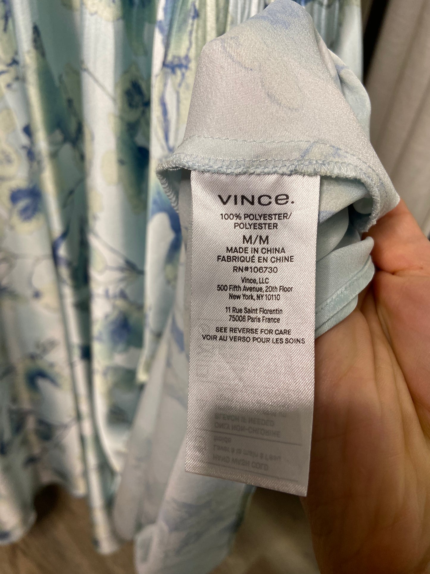 Vince Floral Crushed Cap Sleeve V-Neck Dress size M