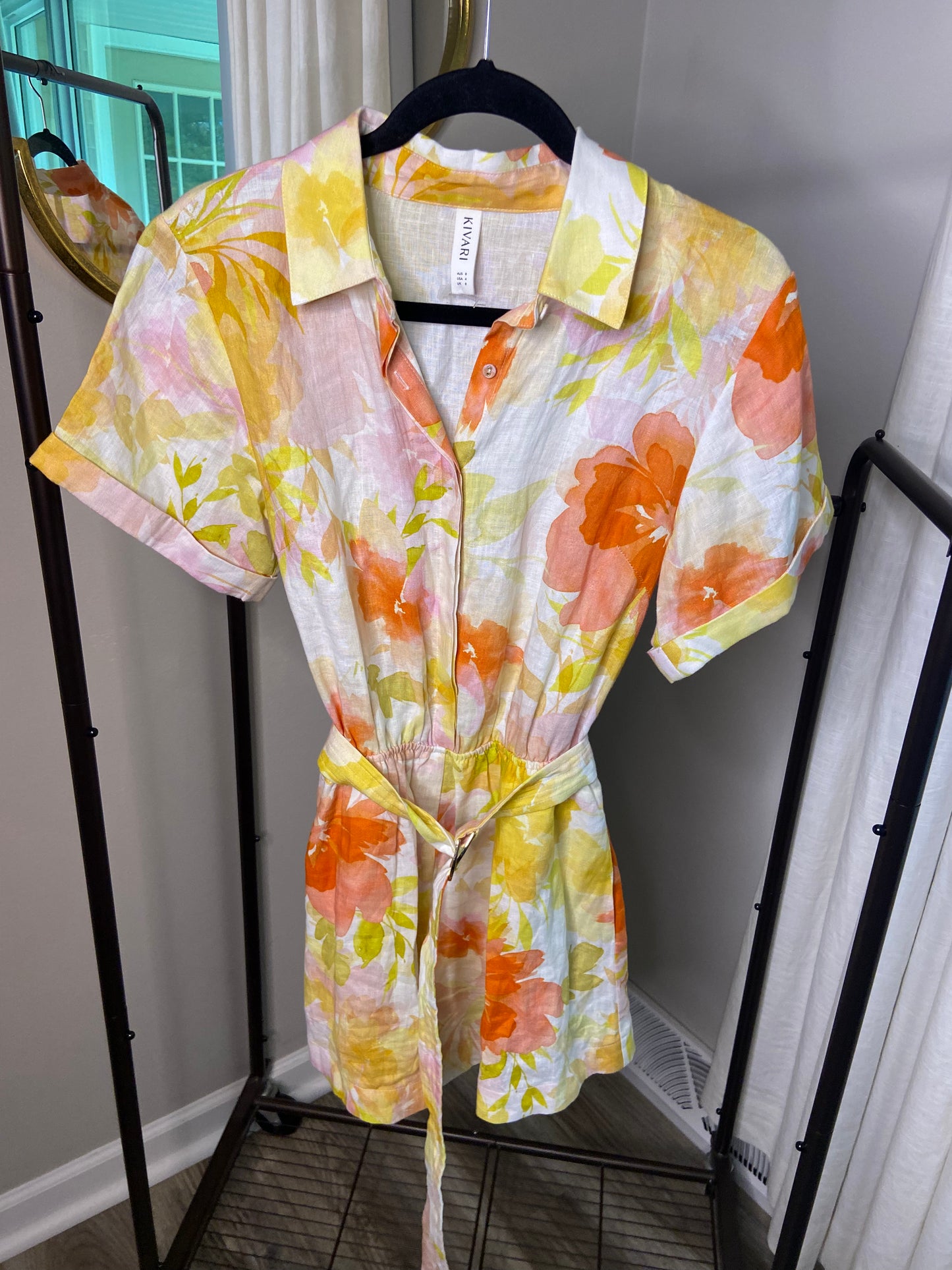 Kivari Printed Short-Sleeve Belted Romper size US 4
