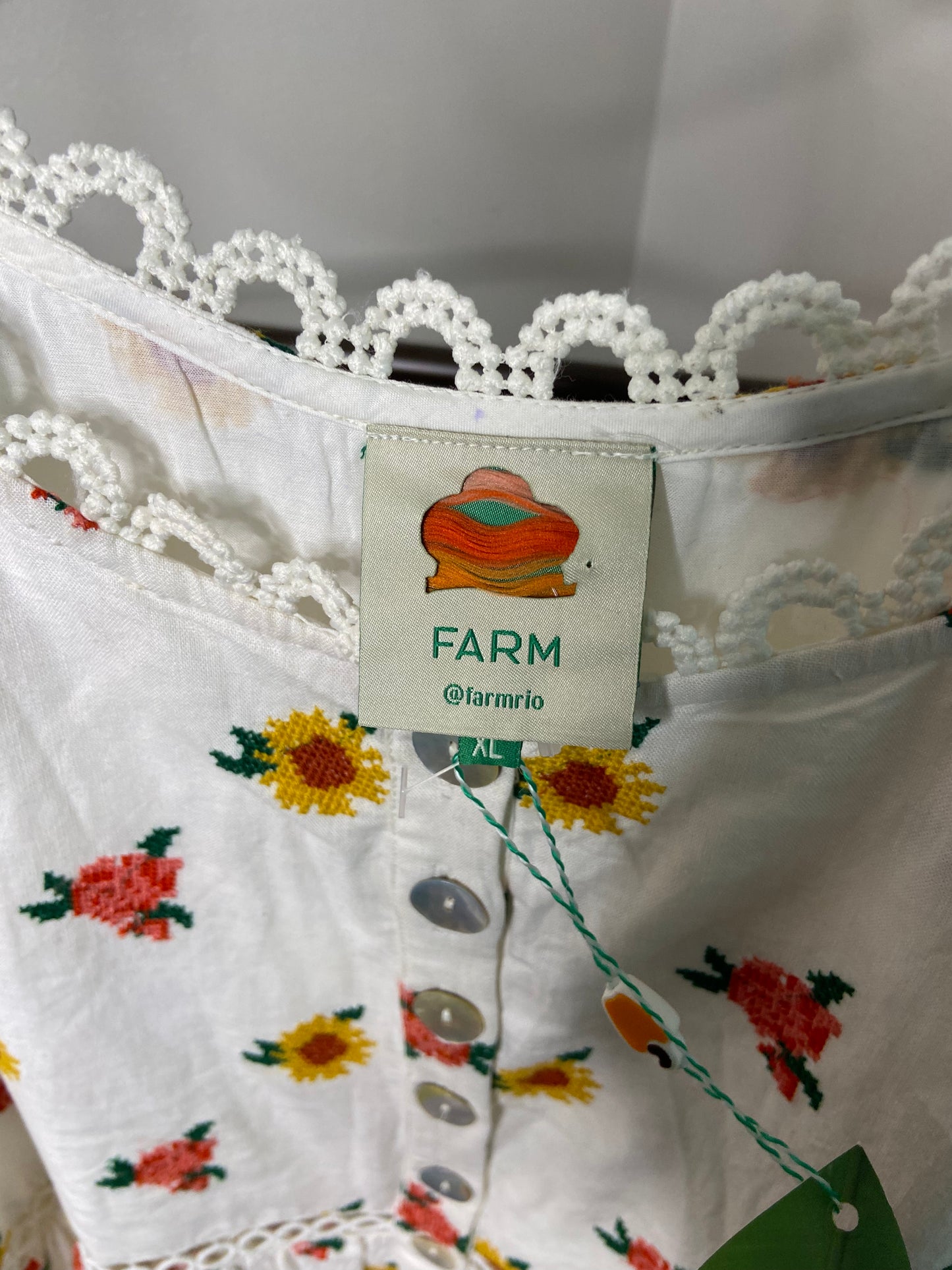 Farm Rio Mixed Cross Stitch Flowers Linen Midi Dress size XL