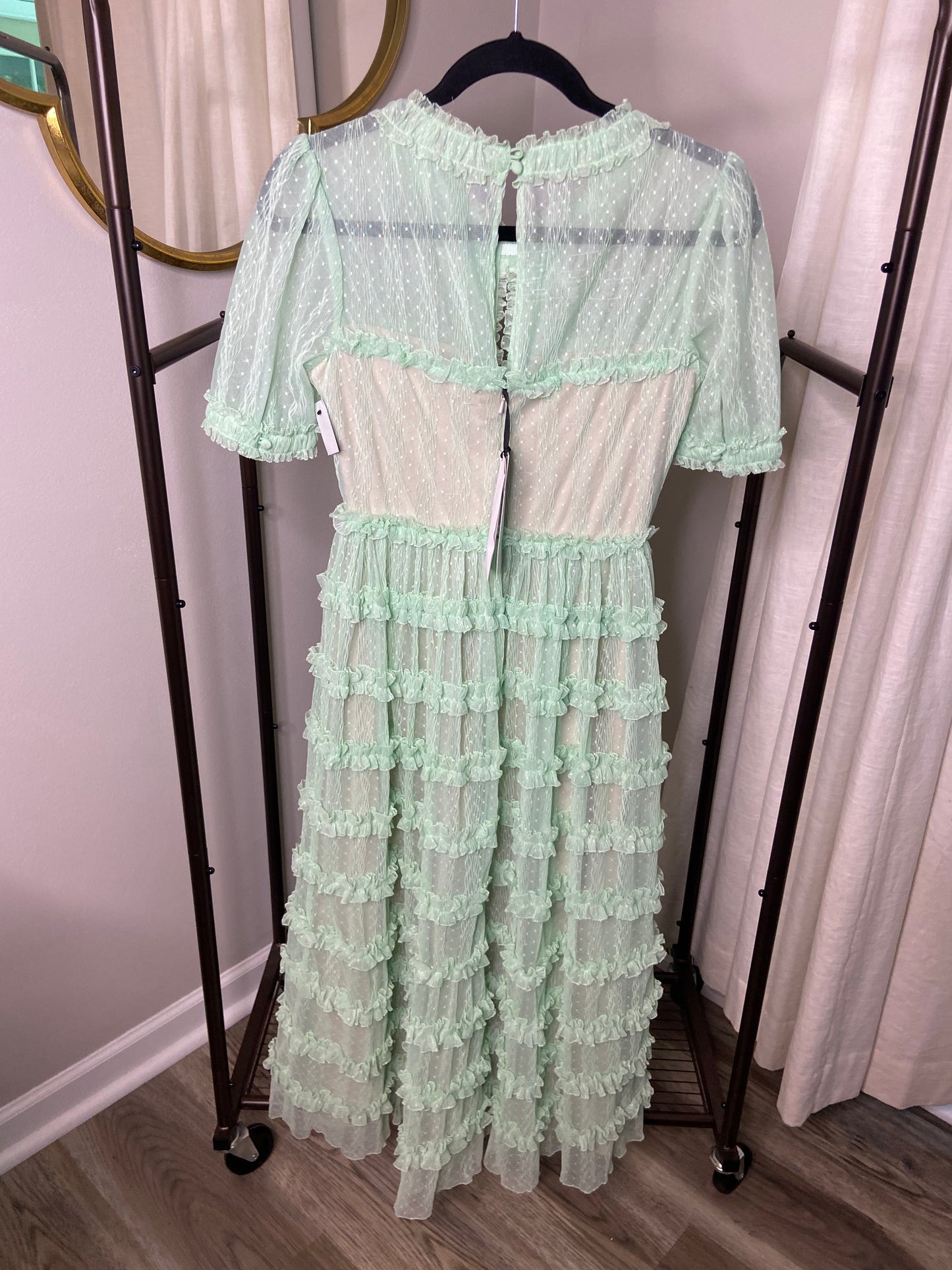Saloni Camille Tiered Embellished Flocked Tulle Midi Dress size 2