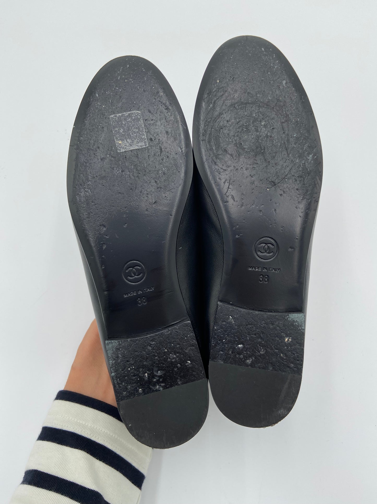 Chanel Lambskin & Patent Calfskin Black Ballet Flats size 38