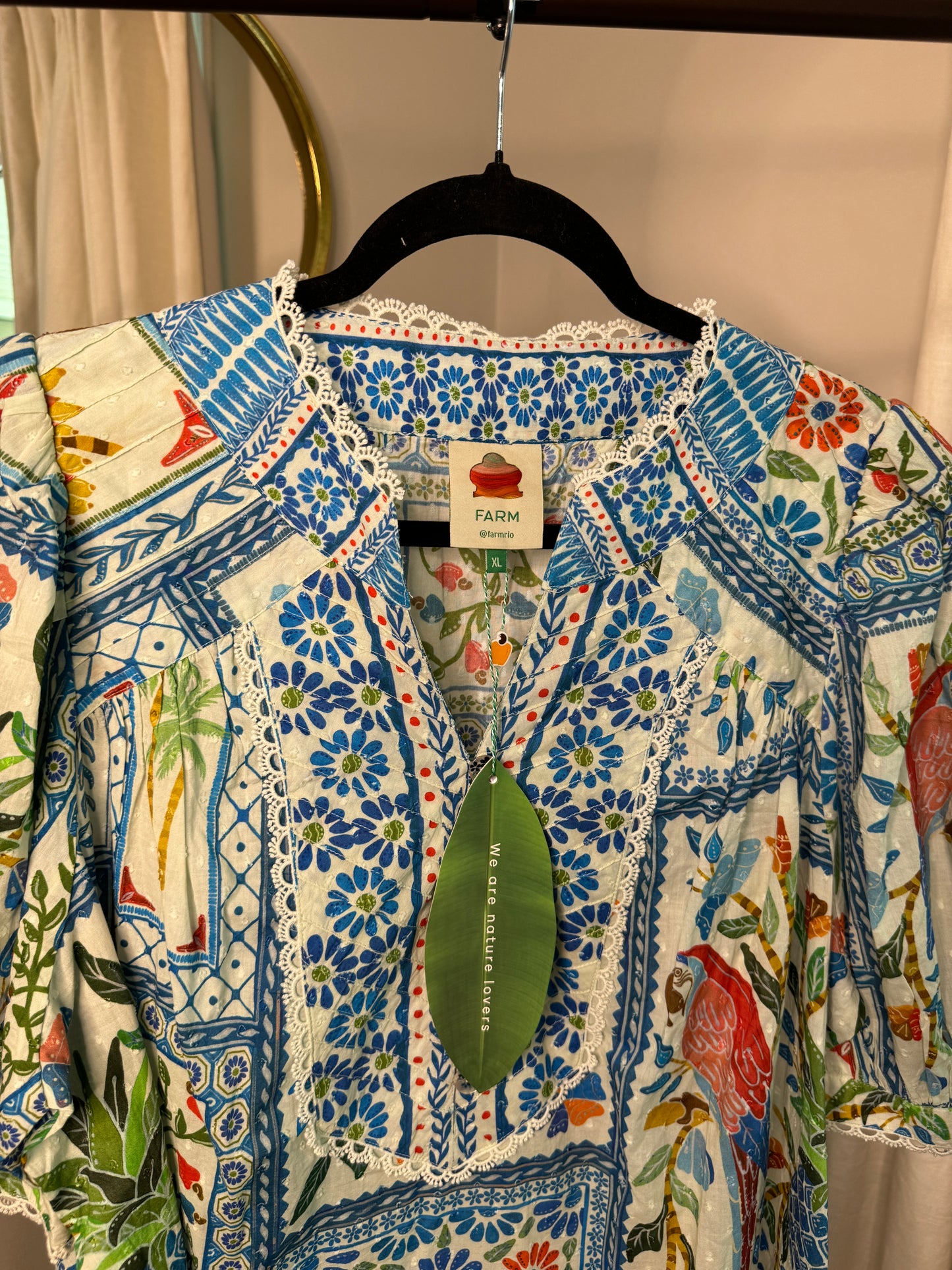 Farm Rio Tropical Tiles Blouse size XL