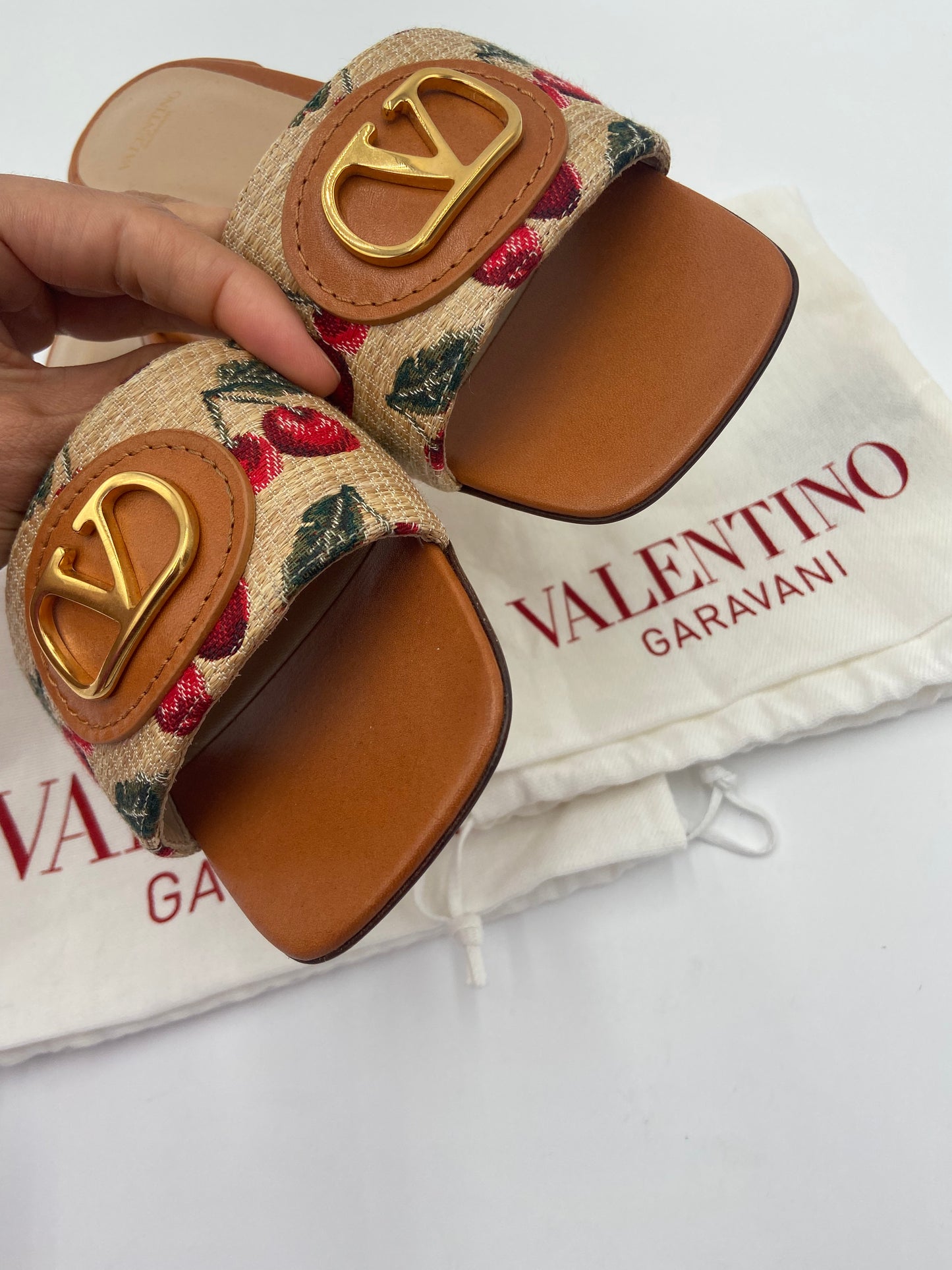Valentino Raffia Jacquard Cherry Slides size 38