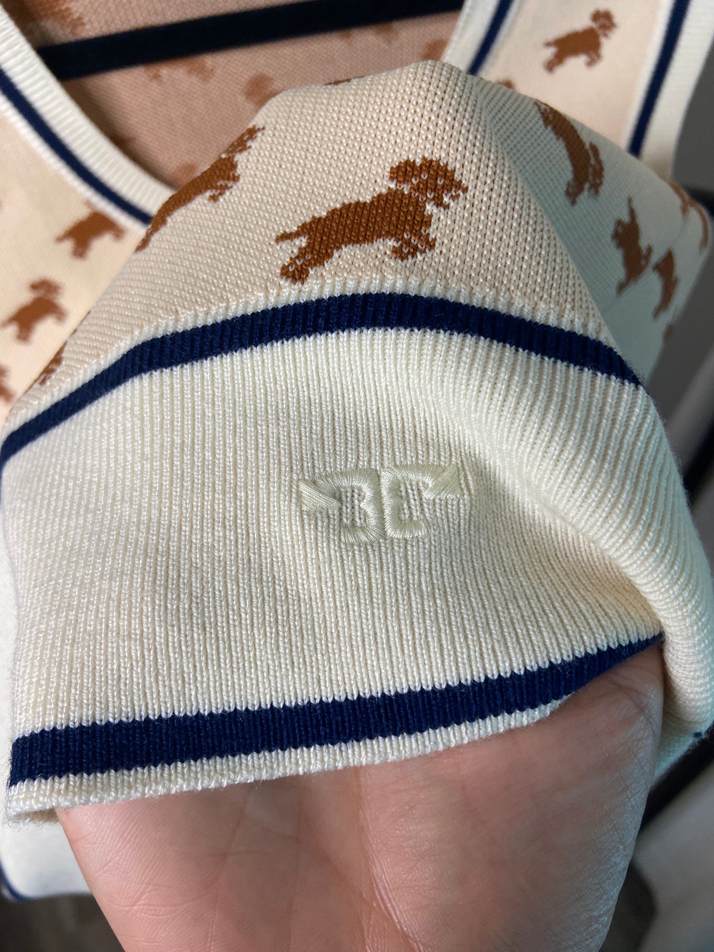 Tory Burch Jacquard Sweater Vest Dog Intarsia size L