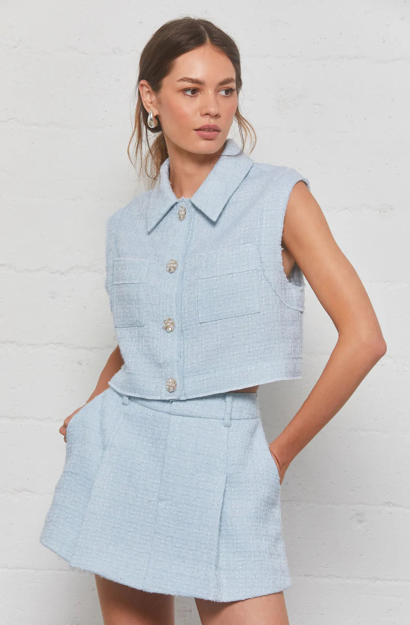 ASTR Jhene Tweed Sleeveless Top with Pleated Tweed Skort Set size XS/S