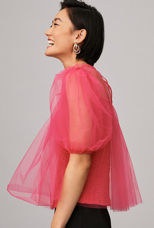 Anthropologie Sheer Puff-Sleeve Top size 2X