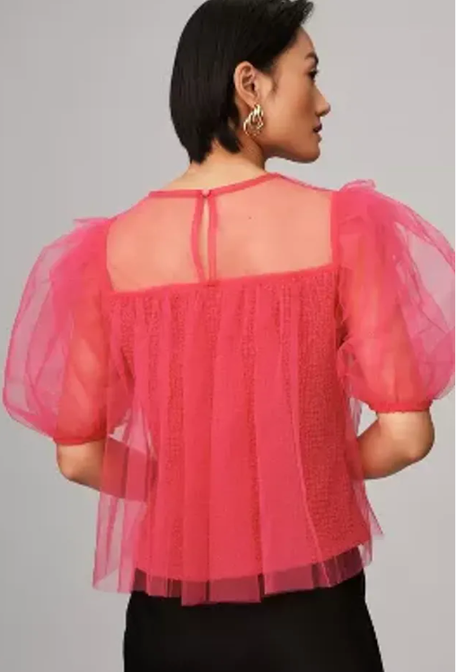 Anthropologie Sheer Puff-Sleeve Top size 2X