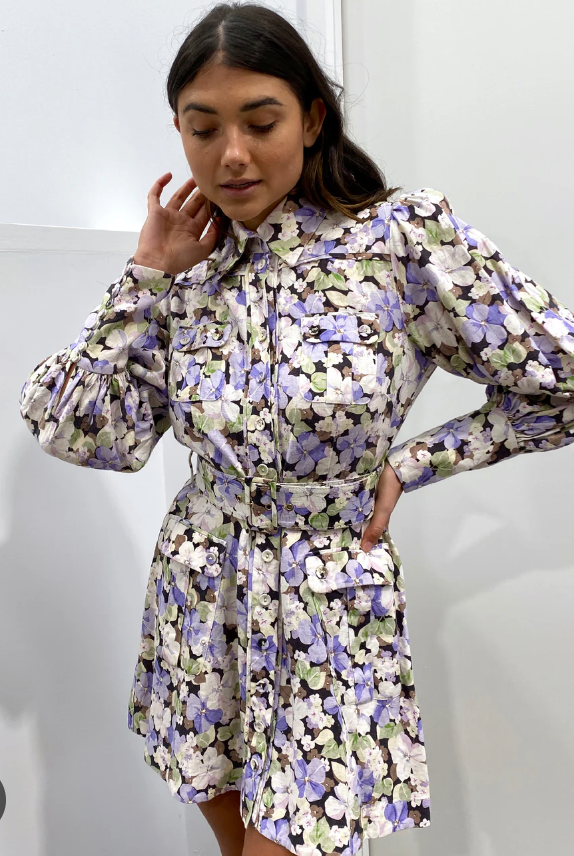 ZIMMERMANN Ninety Six Shirt Dress in Dark Pansy size US 8