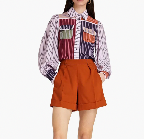Zimmermann Striped Color-Block Crepe De Chine Shirt size US 6