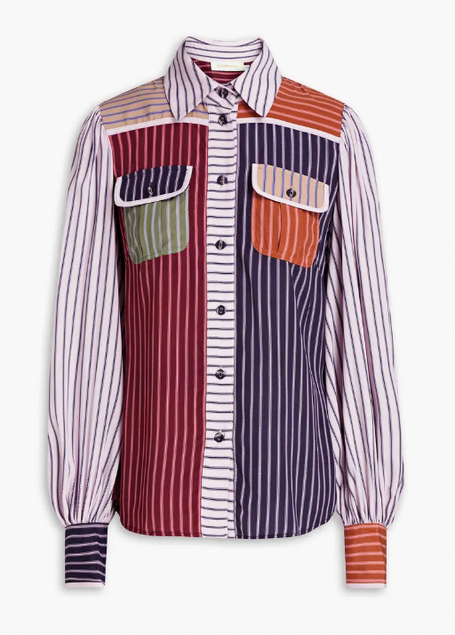 Zimmermann Striped Color-Block Crepe De Chine Shirt size US 6