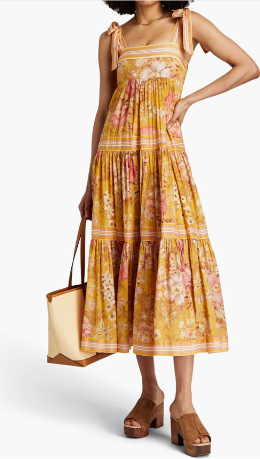 Zimmermann Tiered Floral-Print Cotton-Gauze Midi Dress size US 8