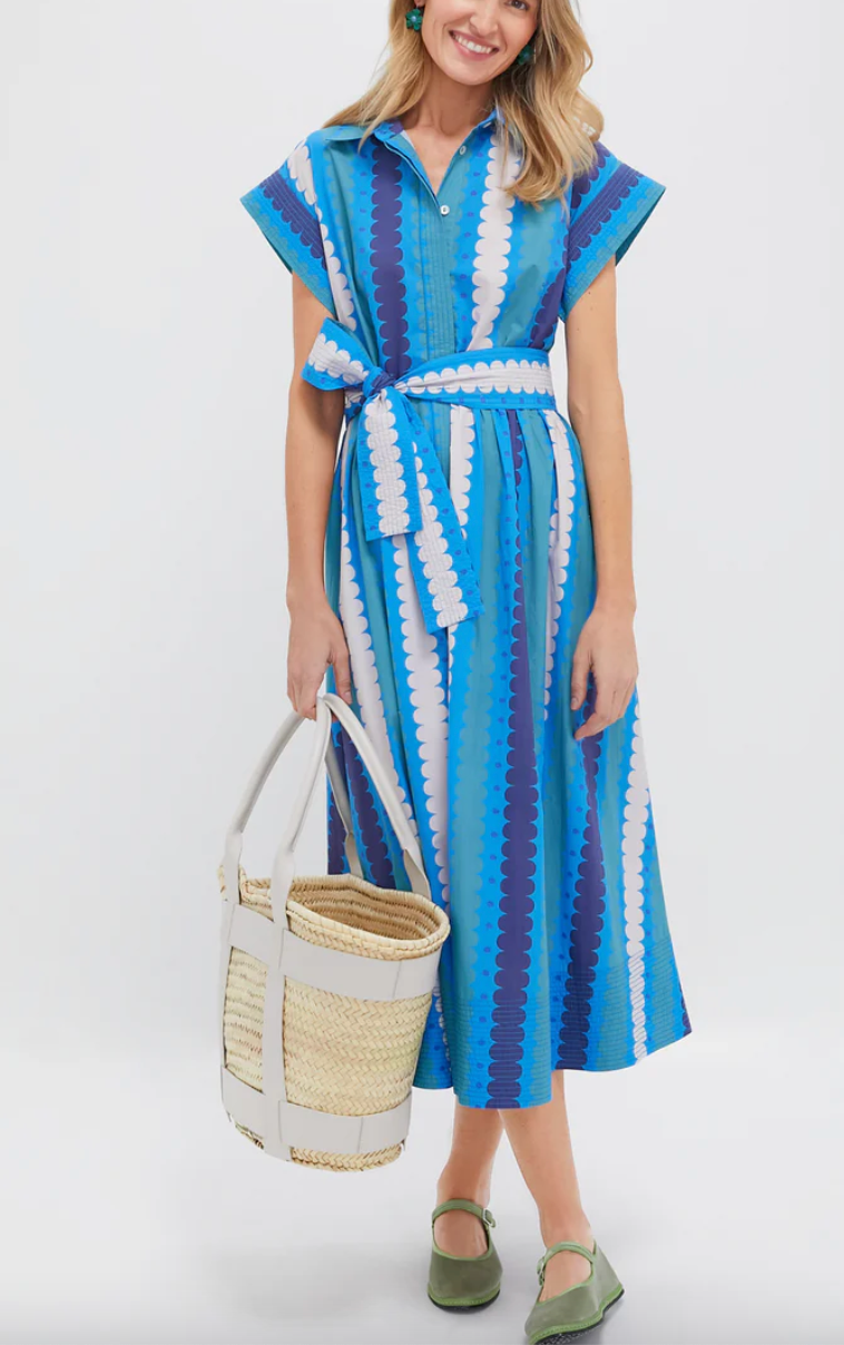 Oliphant Meko Blue Belted Shirt Dress size M