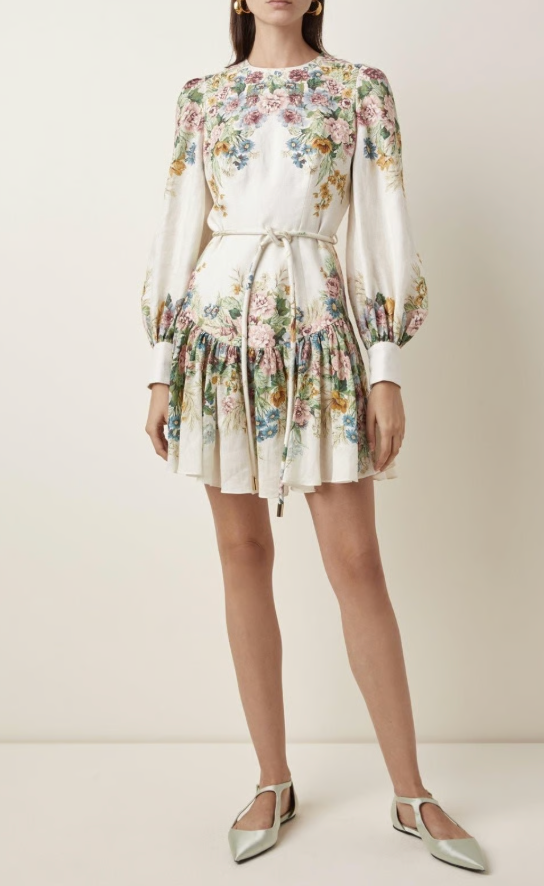 Zimmermann Wavelength Bell Sleeve Belted Mini Dress size US 6