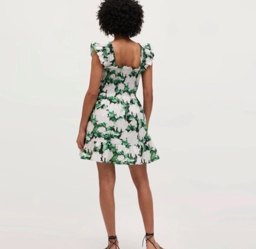 Hill House Elizabeth Mini Nap Dress in Night Bloom Green size XXS