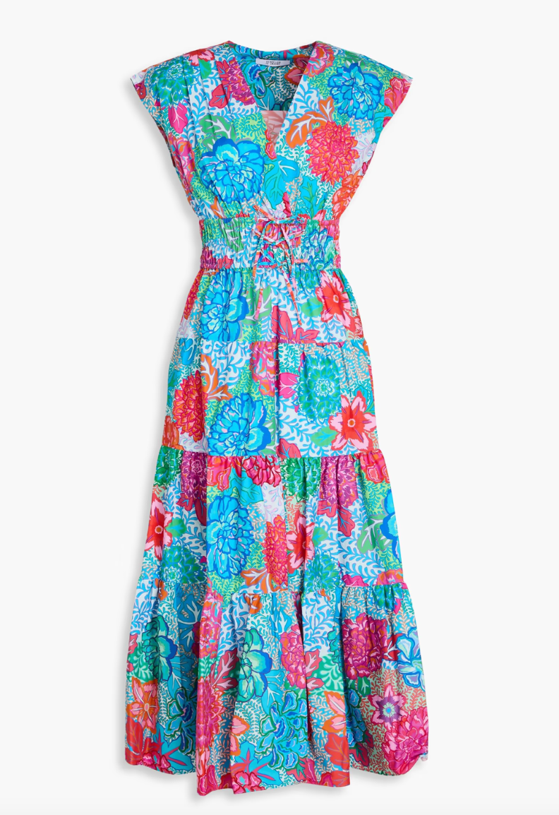 Derek Lam Fatima Tiered Floral-Print Stretch-Cotton Poplin Midi Dress size 16