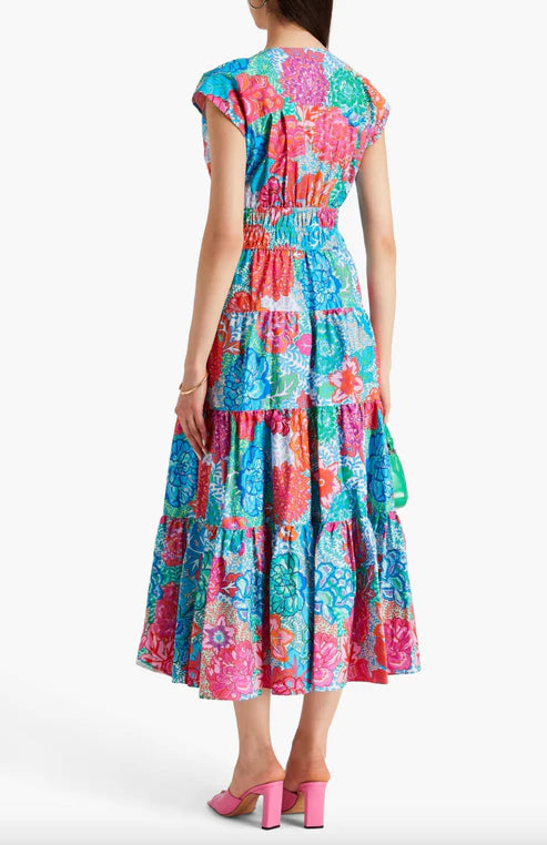 Derek Lam Fatima Tiered Floral-Print Stretch-Cotton Poplin Midi Dress size 8