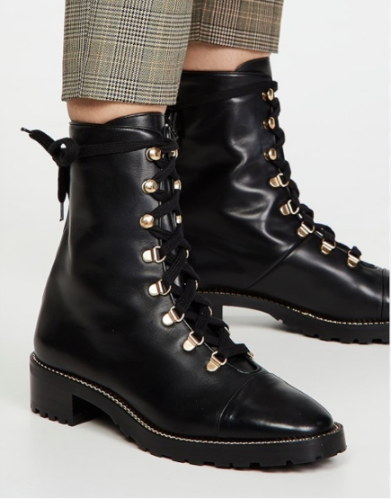Stuart Weitzman Kolbie Lace Up Bootie Black Leather Combat Boots size 8