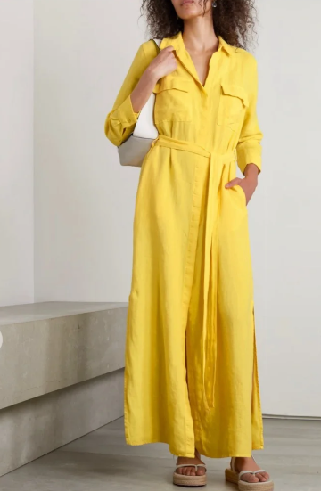 L'Agence Cameron Belted Linen Maxi Shirt Dress size S