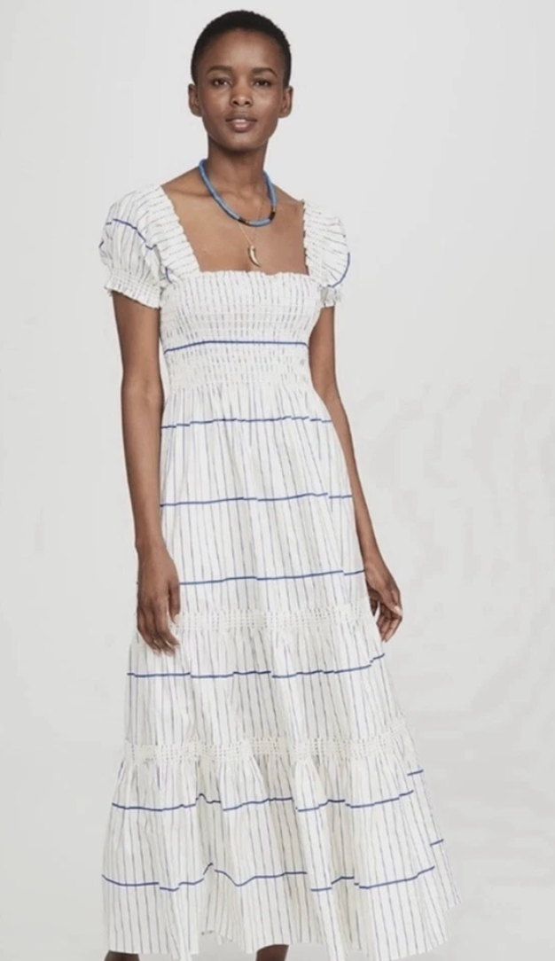 Tory Burch Striped Smocked Midi Dress size S