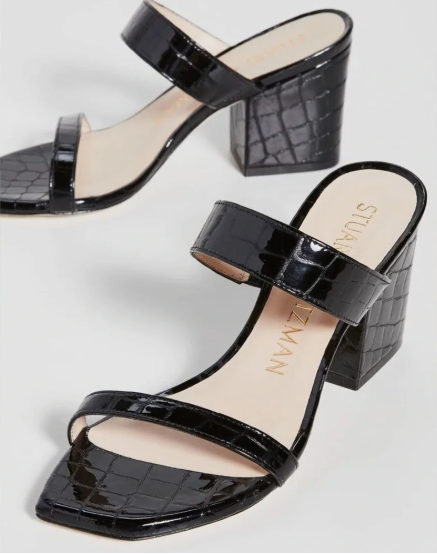 Stuart Weitzman Black Patent Croc Olive 75 Mule size 7